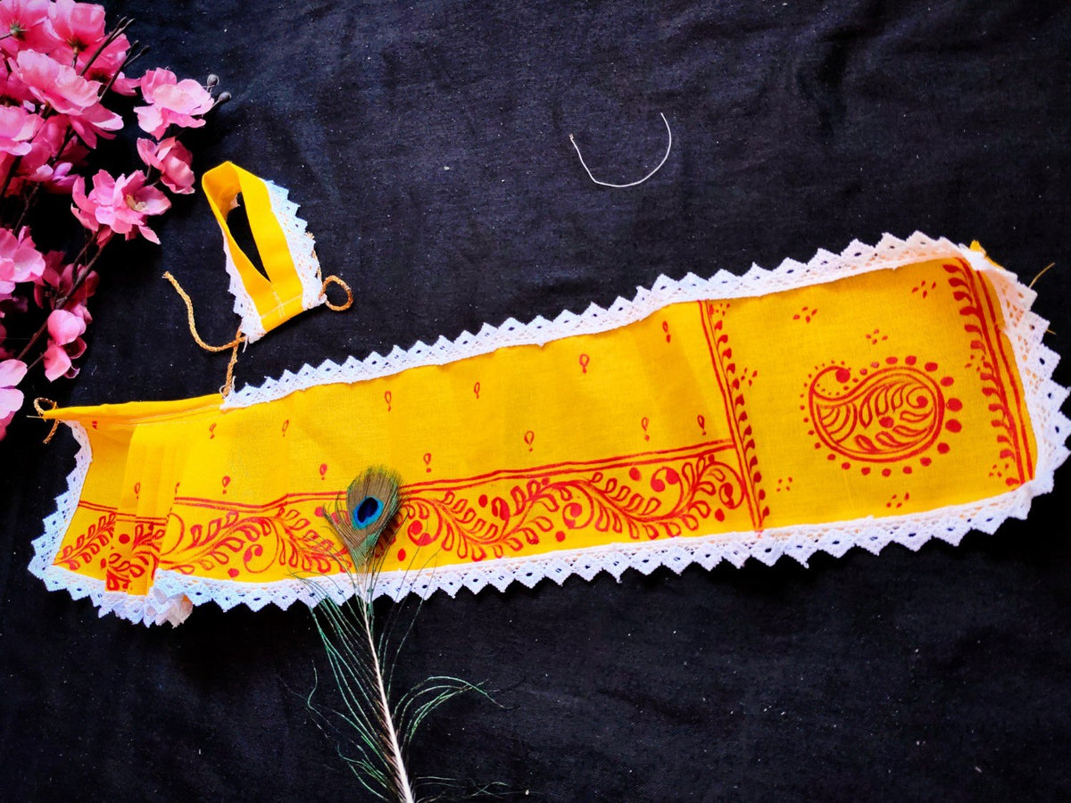 Hand Painted Radha Krishna & Laxmi Narayan Ji yellow Poshak | Gopal Poshak