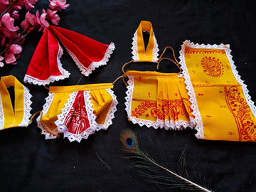 Hand Painted Radha Krishna & Laxmi Narayan Ji yellow Poshak | Gopal Poshak